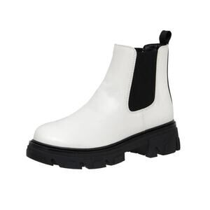 Cushionaire Perry White/Black Platform Chelsea Lug Sole Ankle Boots Size 7.5